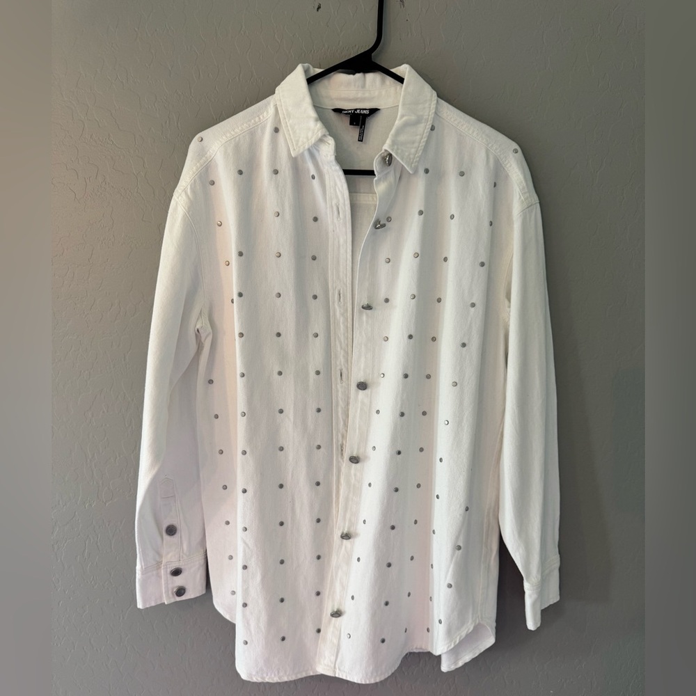 DKNY White Collared Jacket with Subtle Hardware